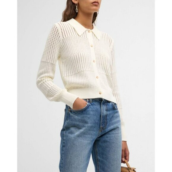 FRAME Shrunken Crochet Cardigan Ivory / Off White Women's Size Small - Picture 6 of 13